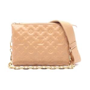 Louis Vuitton Coussin Shoulder Bag Leather Lambskin Monogram Embossed Beige